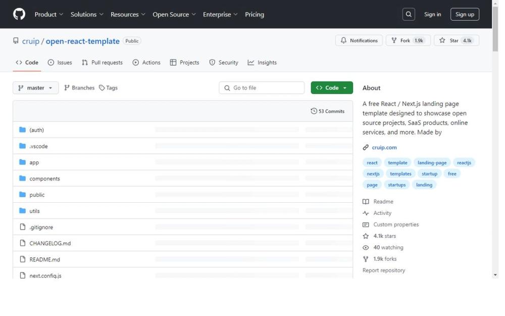 Screenshot of cruip/open-react-template