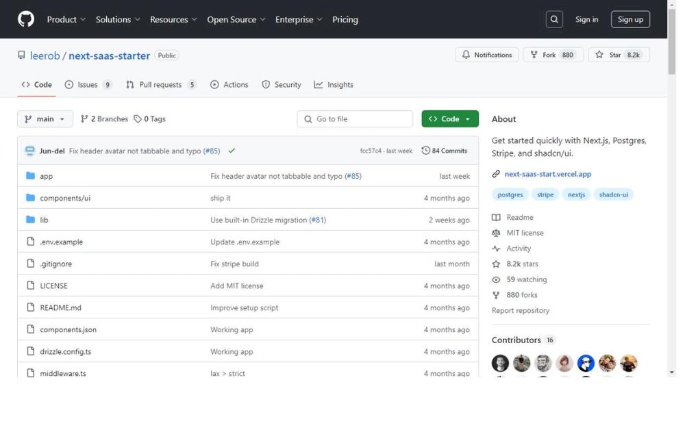 Screenshot of leerob/next-saas-starter