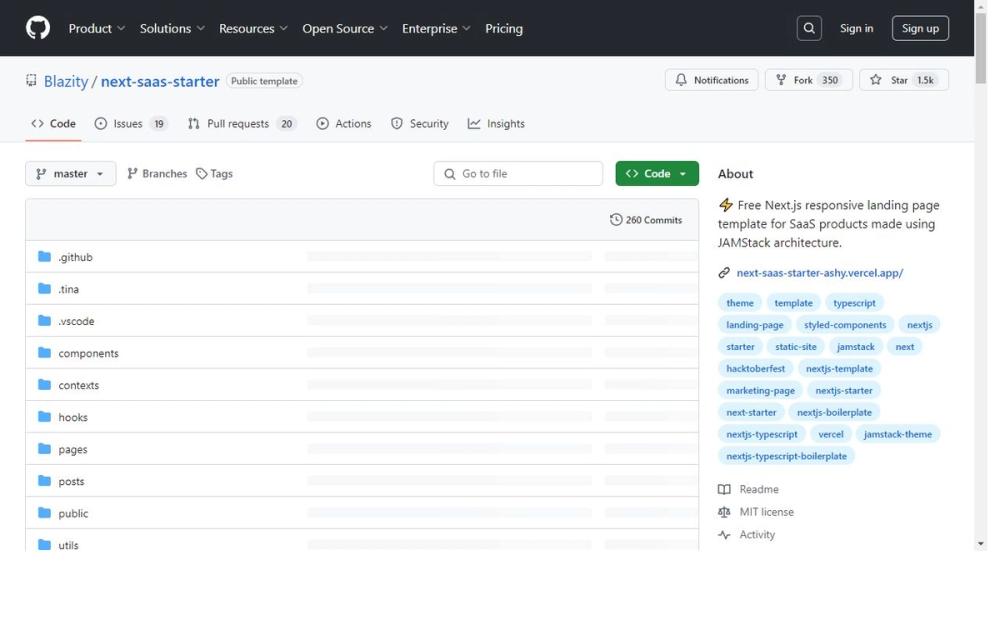 Screenshot of Blazity/next-saas-starter