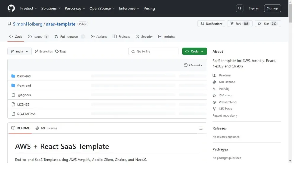 Screenshot of SimonHoiberg/saas-template