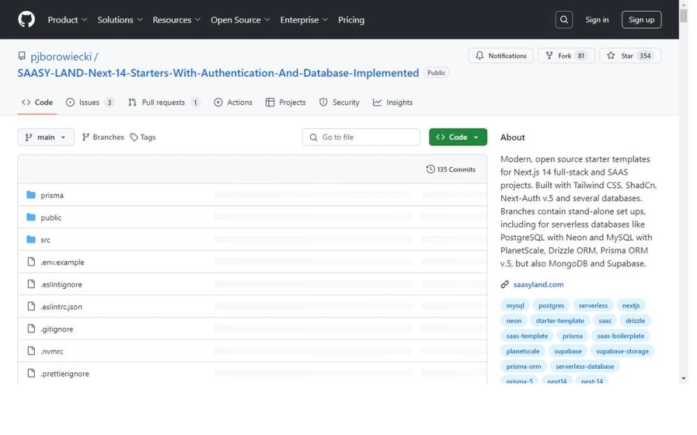 Screenshot of pjborowiecki/SAASY-LAND-Next-14-Starters-With-Authentication-And-Database-Implemented