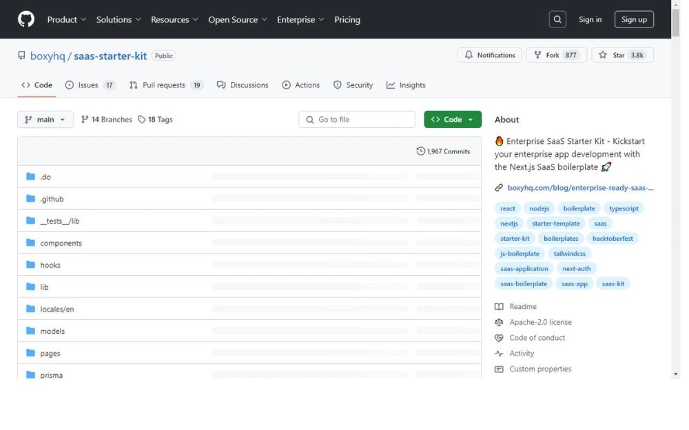 Screenshot of boxyhq/saas-starter-kit