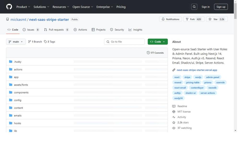 Screenshot of mickasmt/next-saas-stripe-starter