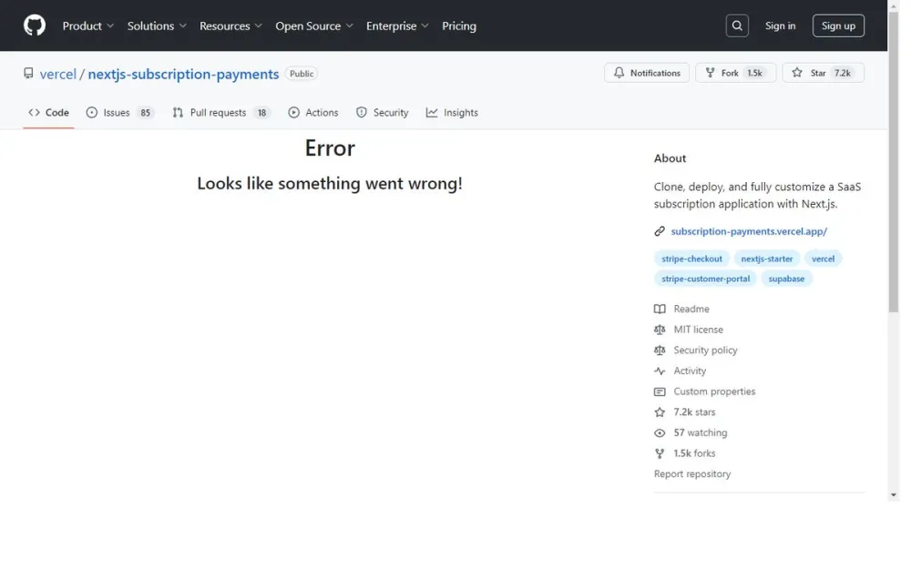 Screenshot of vercel/nextjs-subscription-payments